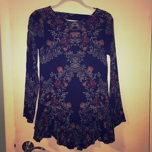 Free People Navy Blue Floral Swing Tunic